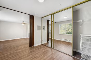 Ample closets with built-in organizers